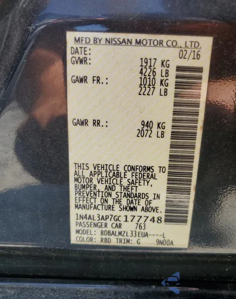 2016 Nissan Altima 2.5 from USA, damaged, VIN 1N4AL3AP7GC177748